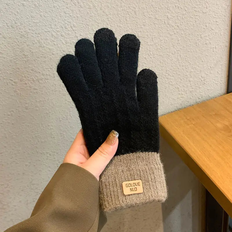Rimiut Unisex Warme Plüsch-Strickhandschuhe – Dicke Touchscreen-Winterhandschuhe für Damen & Herren