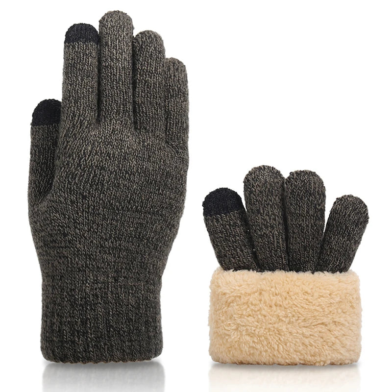 Herren Warme Winter-Strickhandschuhe – Dicke Touchscreen-Handschuhe mit Samtfutter & Rutschhemmendem Grip