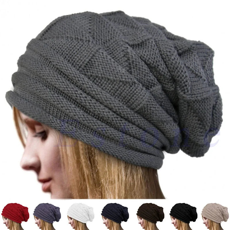 Unisex Winter-Strickmütze mit Satinfutter – Warme Grobstrick-Beanie im Lässigen Slouchy-Stil für Damen & Herren