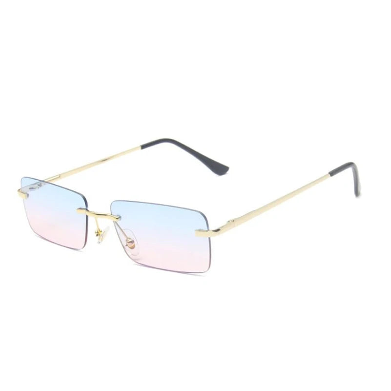 Luxuriöse Kleine Randlose Rechteck-Sonnenbrille – Braune Vintage-Sonnenbrille im Designer-Stil für Damen & Herren