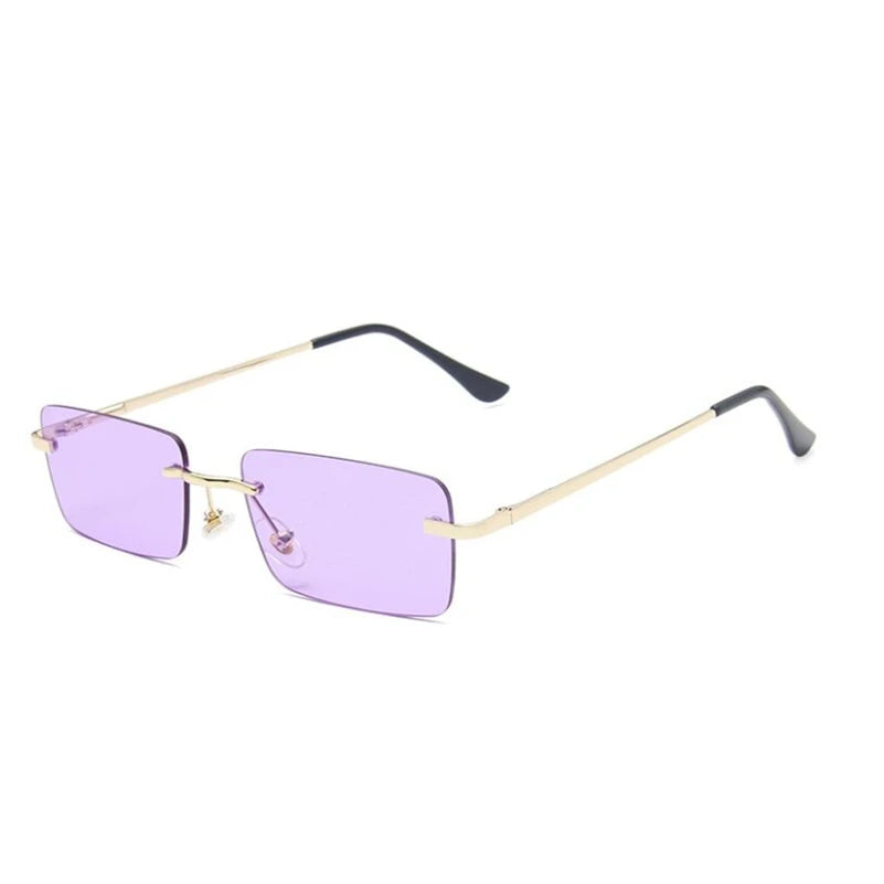 Luxuriöse Kleine Randlose Rechteck-Sonnenbrille – Braune Vintage-Sonnenbrille im Designer-Stil für Damen & Herren