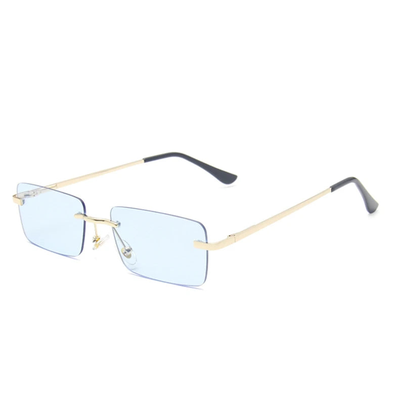 Luxuriöse Kleine Randlose Rechteck-Sonnenbrille – Braune Vintage-Sonnenbrille im Designer-Stil für Damen & Herren