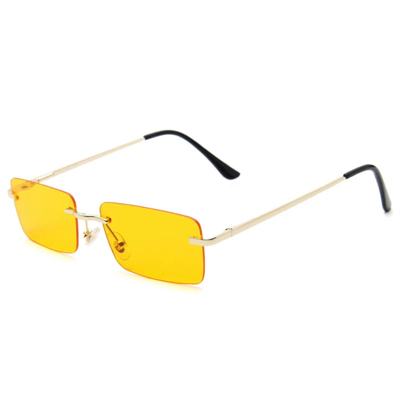 Luxuriöse Kleine Randlose Rechteck-Sonnenbrille – Braune Vintage-Sonnenbrille im Designer-Stil für Damen & Herren