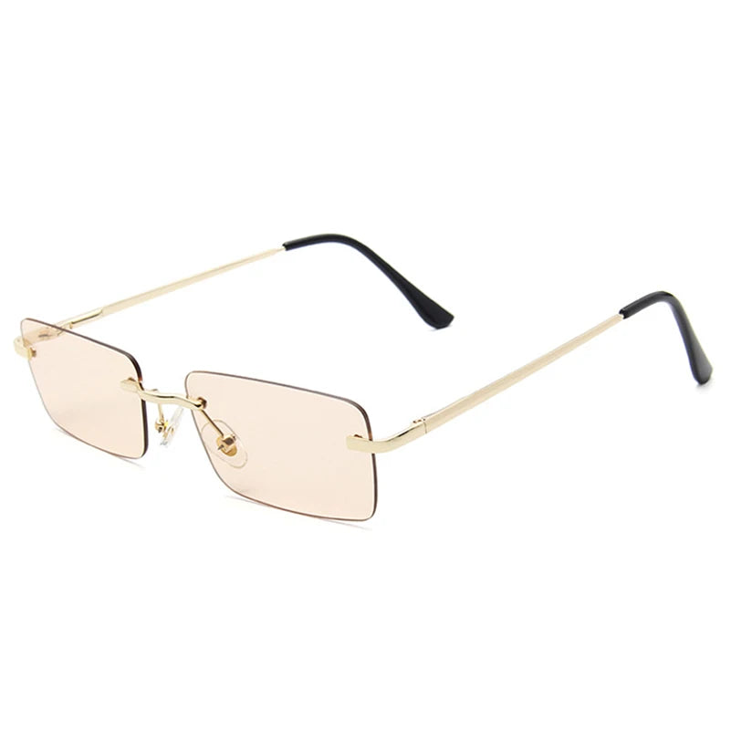 Luxuriöse Kleine Randlose Rechteck-Sonnenbrille – Braune Vintage-Sonnenbrille im Designer-Stil für Damen & Herren