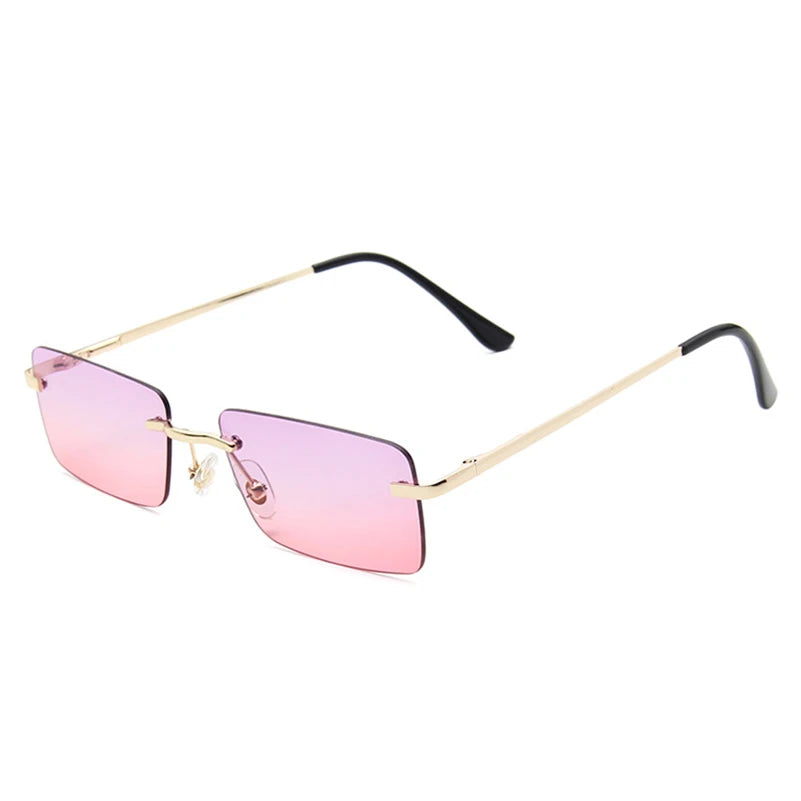 Luxuriöse Kleine Randlose Rechteck-Sonnenbrille – Braune Vintage-Sonnenbrille im Designer-Stil für Damen & Herren