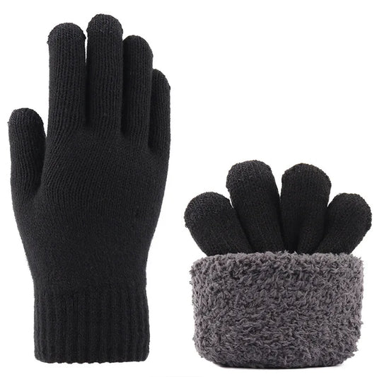Herren Warme Winter-Strickhandschuhe – Dicke Touchscreen-Handschuhe mit Samtfutter & Rutschhemmendem Grip