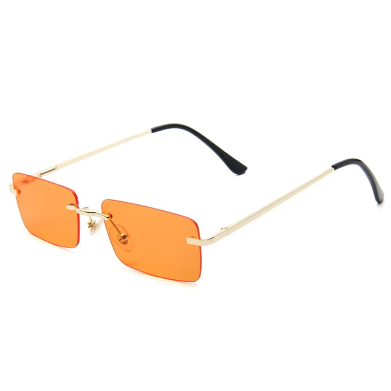Luxuriöse Kleine Randlose Rechteck-Sonnenbrille – Braune Vintage-Sonnenbrille im Designer-Stil für Damen & Herren