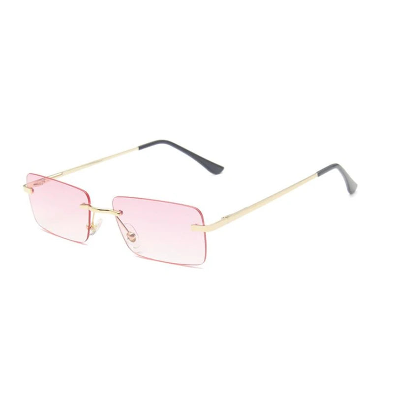 Luxuriöse Kleine Randlose Rechteck-Sonnenbrille – Braune Vintage-Sonnenbrille im Designer-Stil für Damen & Herren