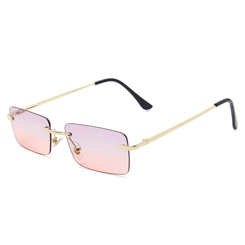 Luxuriöse Kleine Randlose Rechteck-Sonnenbrille – Braune Vintage-Sonnenbrille im Designer-Stil für Damen & Herren