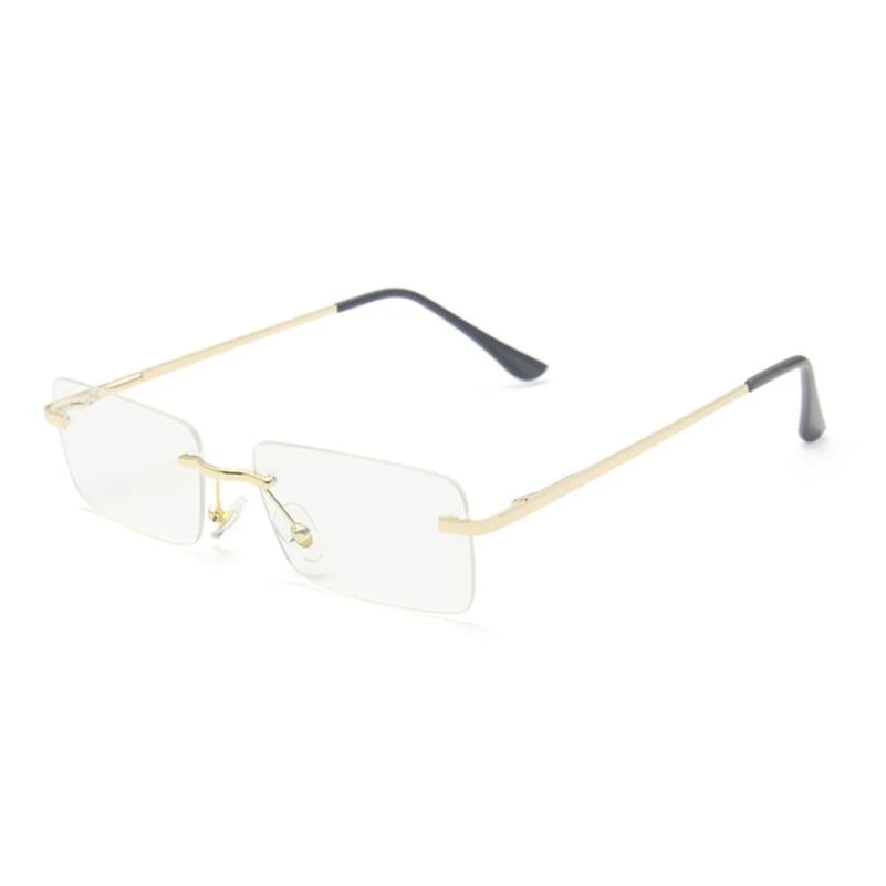 Luxuriöse Kleine Randlose Rechteck-Sonnenbrille – Braune Vintage-Sonnenbrille im Designer-Stil für Damen & Herren