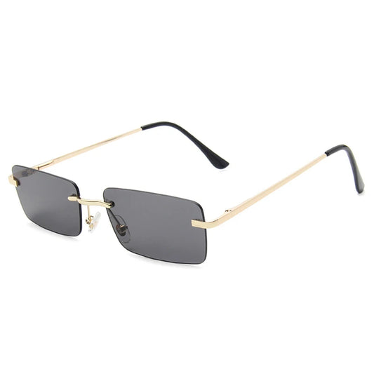 Luxuriöse Kleine Randlose Rechteck-Sonnenbrille – Braune Vintage-Sonnenbrille im Designer-Stil für Damen & Herren