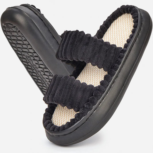 Modische Hausschuhe für Damen & Herren – Flauschige Slip-On Plateau Slipper Weich Rutschfest mit Memory Foam für Innenbereich