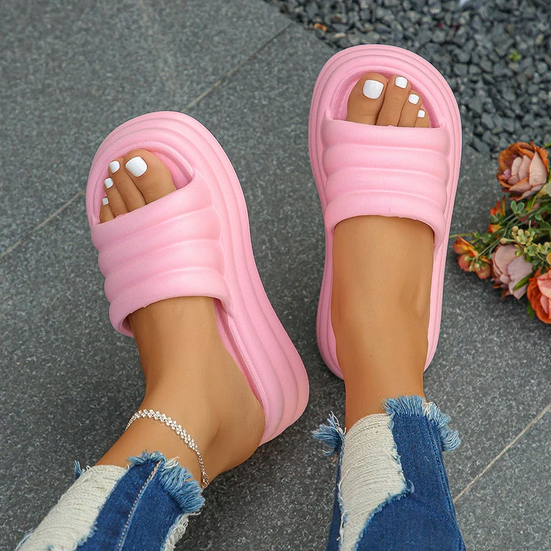 Damen Chunky Sommer Slides Weiche Dicke Sohle Rutschfeste Strand Hausschuhe