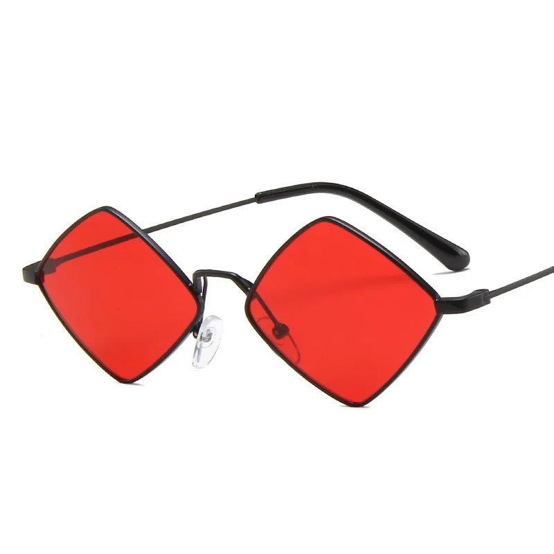 Damen Retro-Sonnenbrille in Rautenform – Kleine Geometrische Sonnenbrille mit Metalllegierungsrahmen, Schwarz
