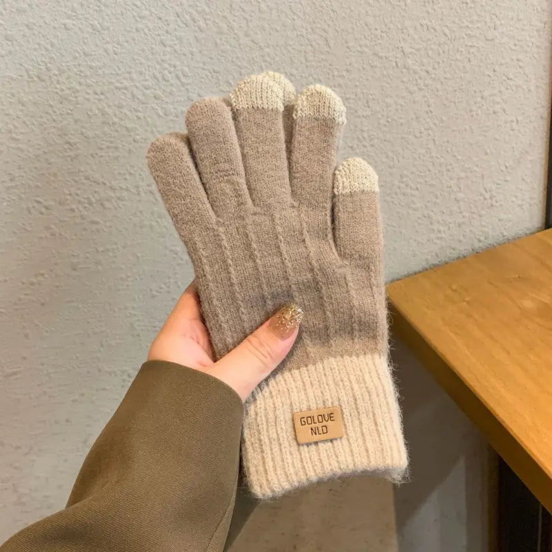 Rimiut Unisex Warme Plüsch-Strickhandschuhe – Dicke Touchscreen-Winterhandschuhe für Damen & Herren