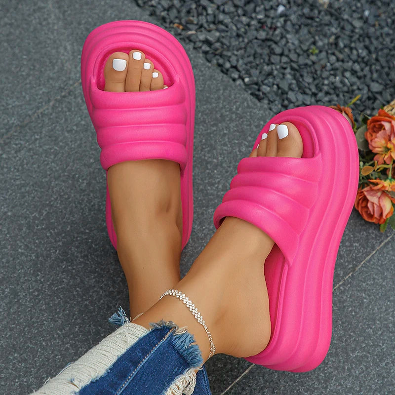 Damen Chunky Sommer Slides Weiche Dicke Sohle Rutschfeste Strand Hausschuhe