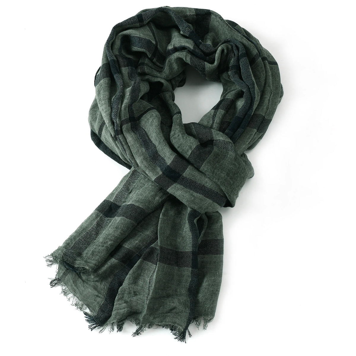 Luxuriöser Herren-Karoschal – Baumwoll-Leinen-Optik mit Kurzen Fransen, Marineblau & Schwarz für Herbst & Winter