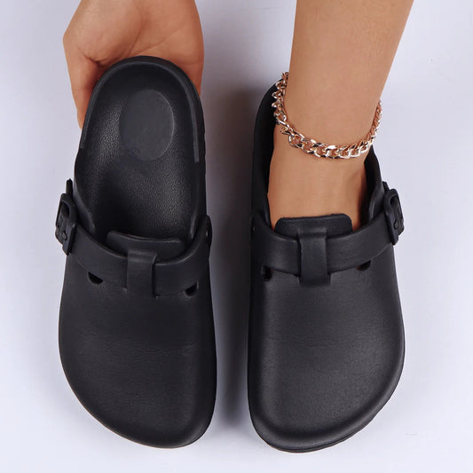 Hausschuhe mit Verstellbarer Schnalle für Damen & Herren – Leichte EVA Geschlossene Indoor Slides Weiche Plateausandalen