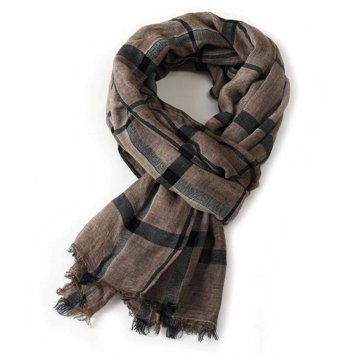 Luxuriöser Herren-Karoschal – Baumwoll-Leinen-Optik mit Kurzen Fransen, Marineblau & Schwarz für Herbst & Winter