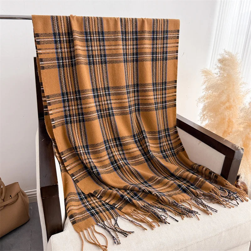 Damen Luxus-Stil Karierter Winterschal – Weicher Schal mit Fransen & Warmer Halsschal