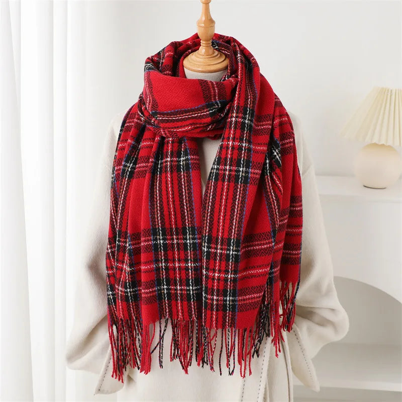 Damen Luxus-Stil Karierter Winterschal – Weicher Schal mit Fransen & Warmer Halsschal