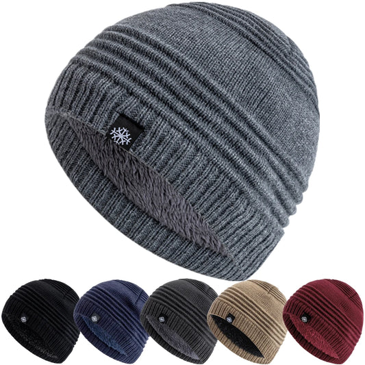 Unisex Winter-Beanie mit Fellfutter – Dicke Warme Wintermütze mit Schneelabel für Damen & Herren