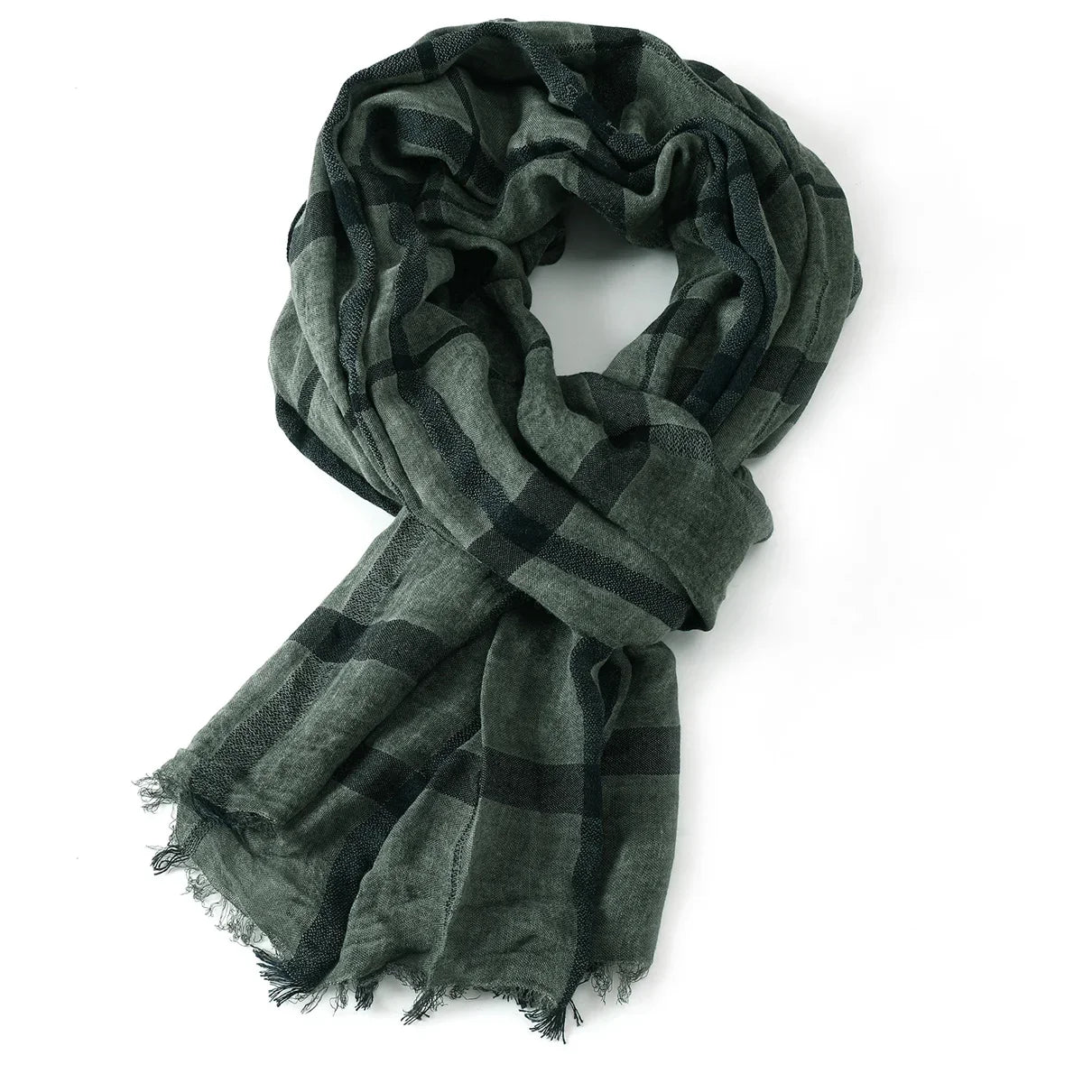 Luxuriöser Herren-Karoschal – Baumwoll-Leinen-Optik mit Kurzen Fransen, Marineblau & Schwarz für Herbst & Winter