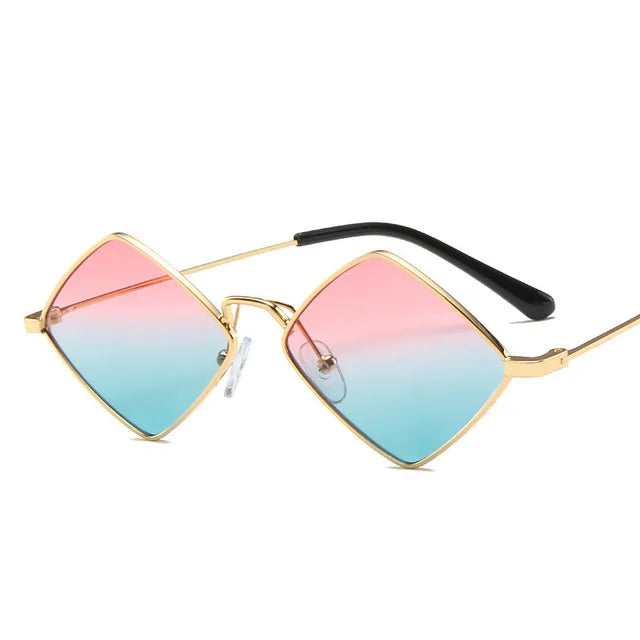 Damen Retro-Sonnenbrille in Rautenform – Kleine Geometrische Sonnenbrille mit Metalllegierungsrahmen, Schwarz