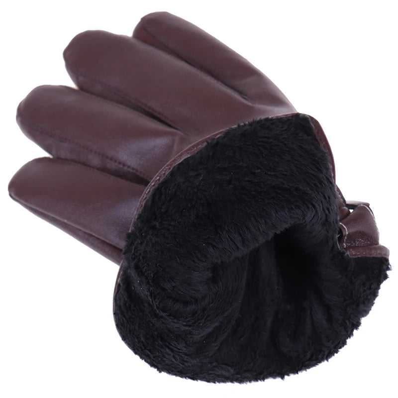 Herren Kunstleder-Winterhandschuhe – Braune Wasserdichte Touchscreen-Autohandschuhe, Dünn & Warm