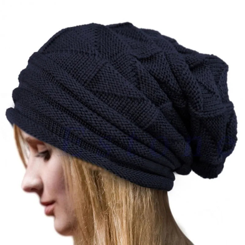 Unisex Winter-Strickmütze mit Satinfutter – Warme Grobstrick-Beanie im Lässigen Slouchy-Stil für Damen & Herren