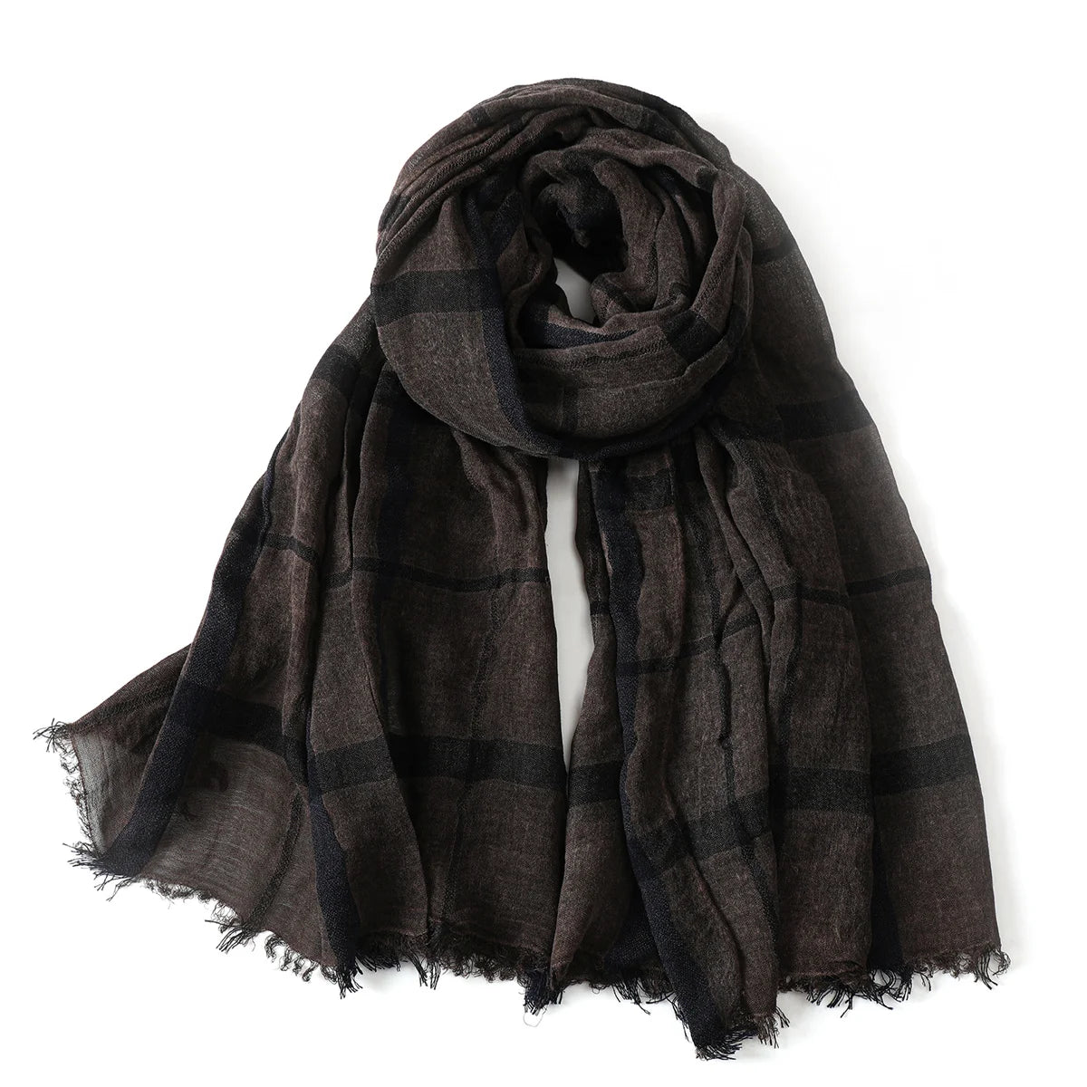 Luxuriöser Herren-Karoschal – Baumwoll-Leinen-Optik mit Kurzen Fransen, Marineblau & Schwarz für Herbst & Winter