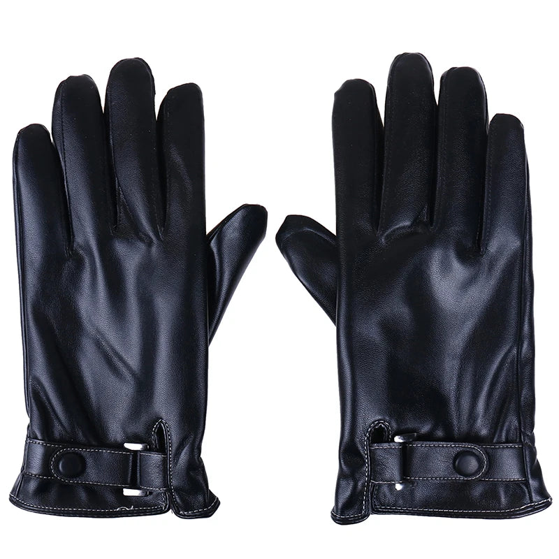 Herren Kunstleder-Winterhandschuhe – Braune Wasserdichte Touchscreen-Autohandschuhe, Dünn & Warm
