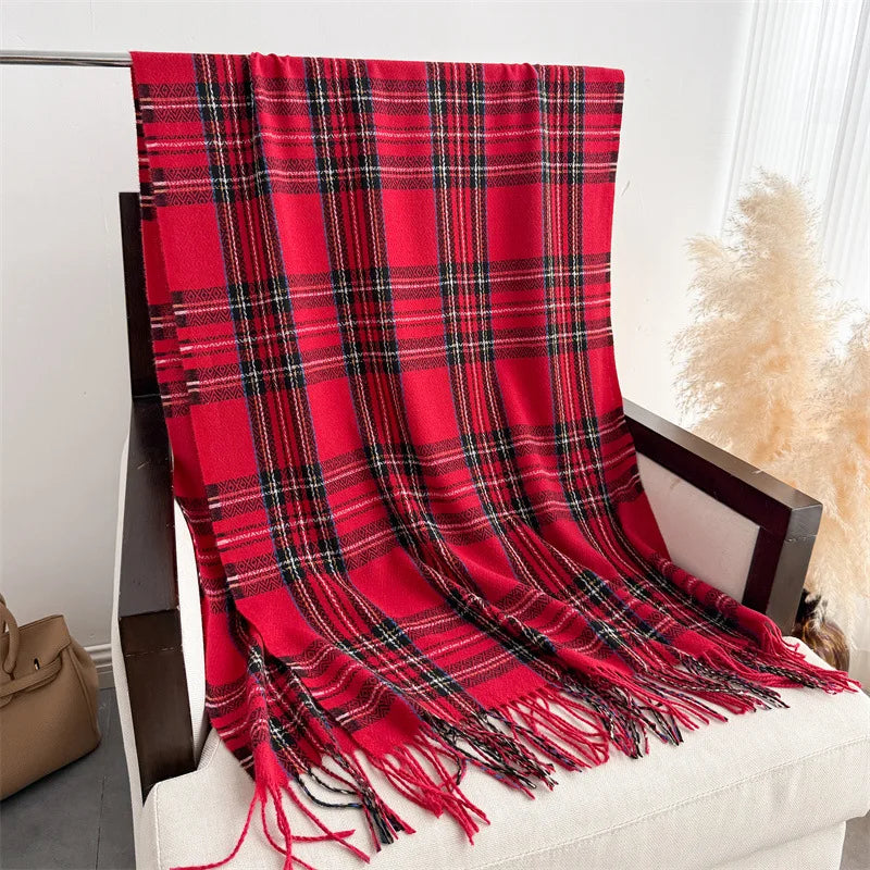 Damen Luxus-Stil Karierter Winterschal – Weicher Schal mit Fransen & Warmer Halsschal