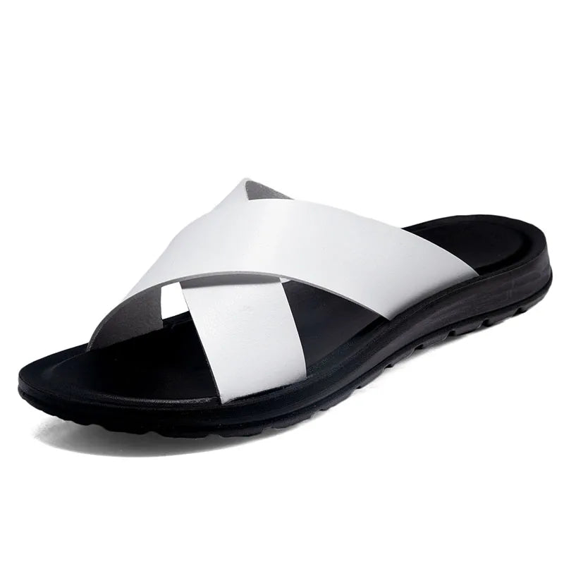 Italienische Leder Slip On Sommer Hausschuhe für Herren Leichte Strand Hotel Flip Flops