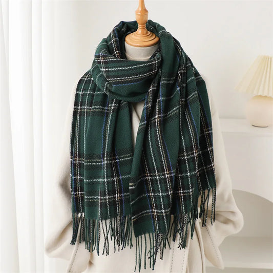 Damen Luxus-Stil Karierter Winterschal – Weicher Schal mit Fransen & Warmer Halsschal