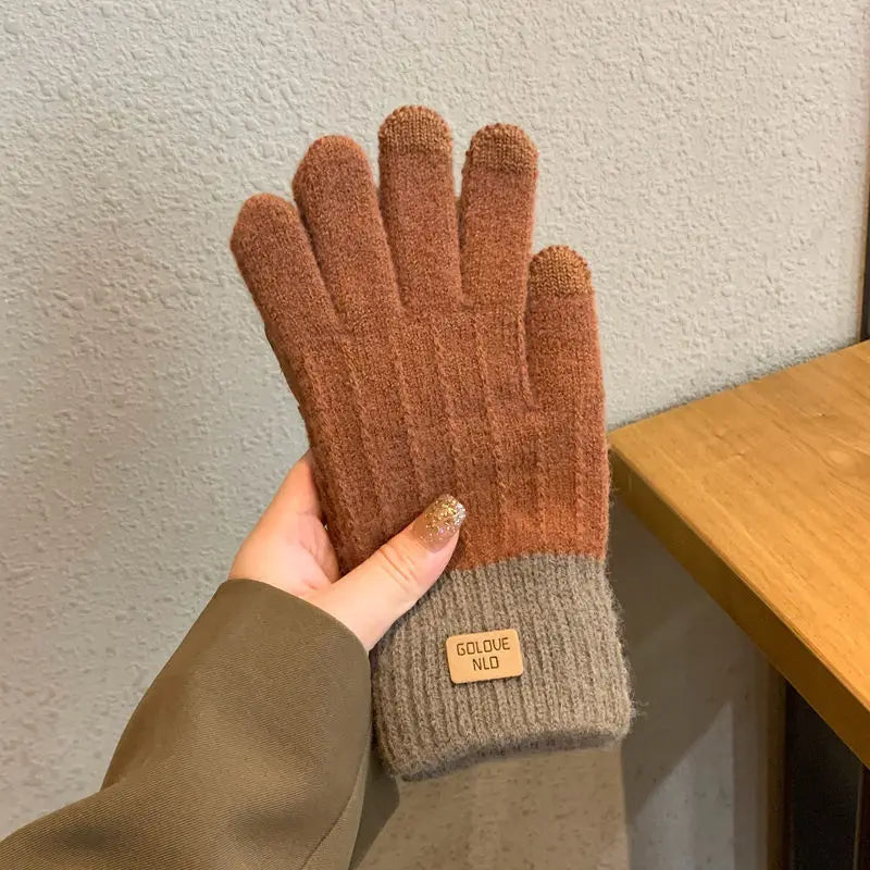 Rimiut Unisex Warme Plüsch-Strickhandschuhe – Dicke Touchscreen-Winterhandschuhe für Damen & Herren