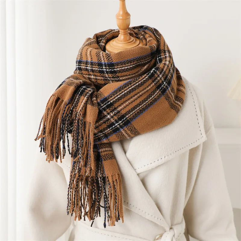 Damen Luxus-Stil Karierter Winterschal – Weicher Schal mit Fransen & Warmer Halsschal
