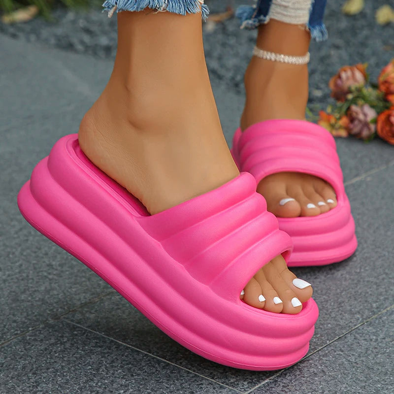 Damen Chunky Sommer Slides Weiche Dicke Sohle Rutschfeste Strand Hausschuhe