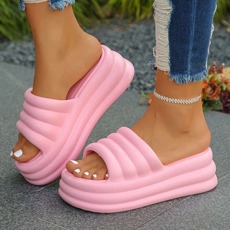 Damen Chunky Sommer Slides Weiche Dicke Sohle Rutschfeste Strand Hausschuhe