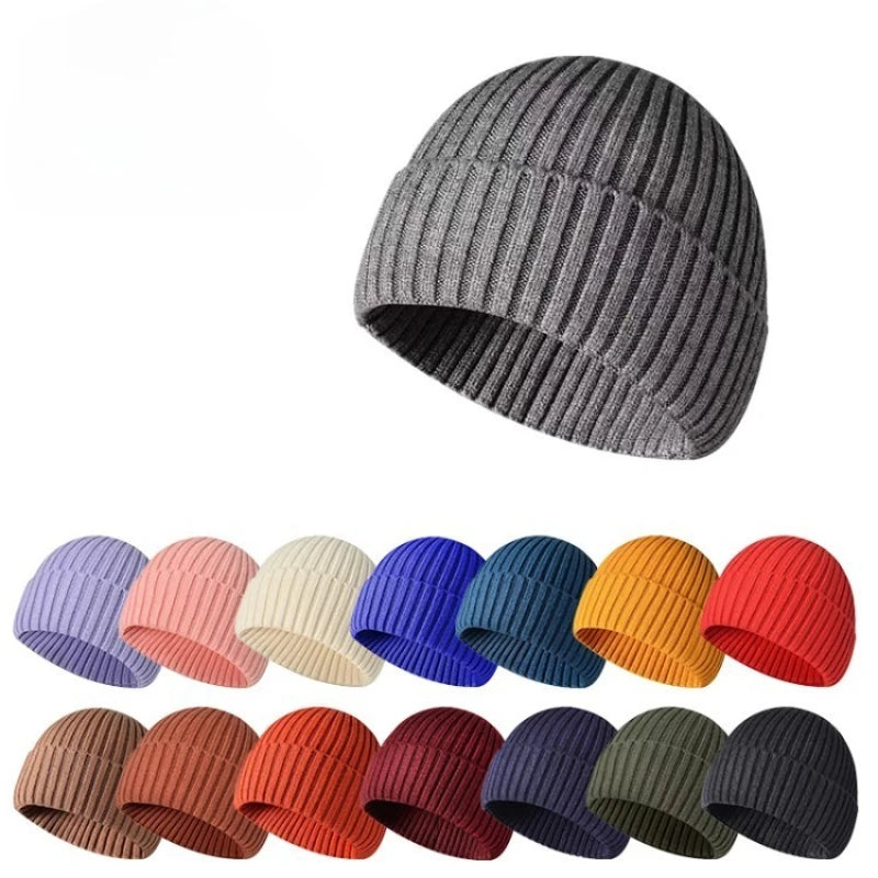 Unisex Warme Strickmütze – Einfarbige Hip-Hop-Beanie für Damen & Herren, Herbst & Winter