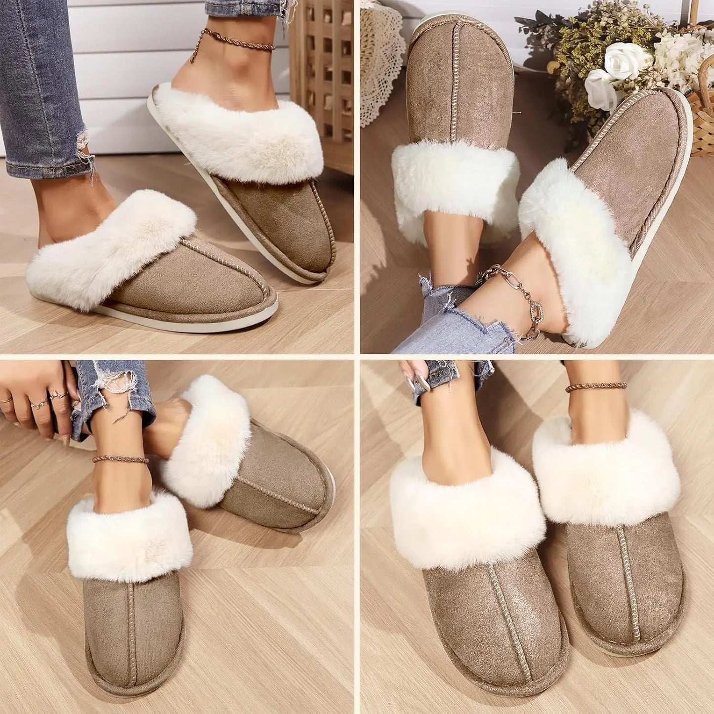 Fluffy Warme Hausschuhe für Damen & Herren – Weiche Plüsch Winter Slipper Rutschfest für Schlafzimmer & Zuhause