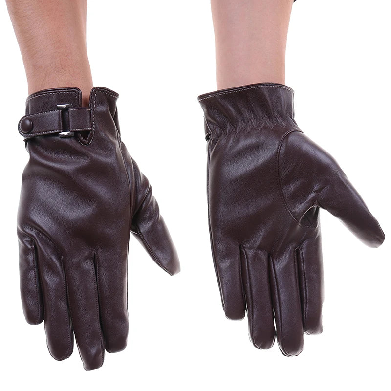 Herren Kunstleder-Winterhandschuhe – Braune Wasserdichte Touchscreen-Autohandschuhe, Dünn & Warm