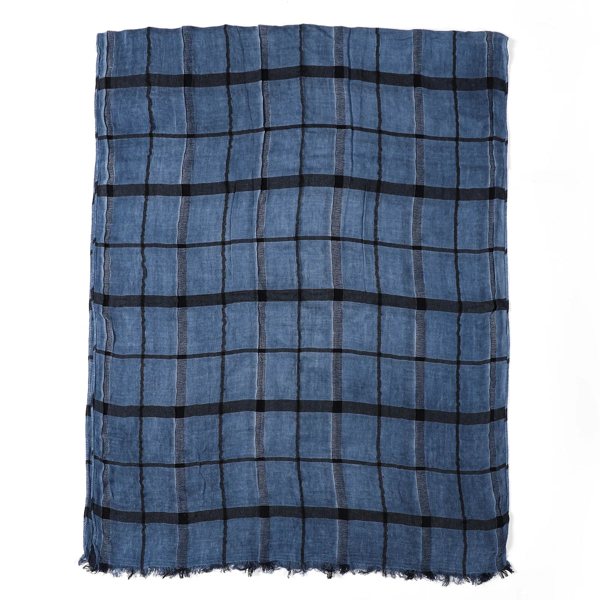 Luxuriöser Herren-Karoschal – Baumwoll-Leinen-Optik mit Kurzen Fransen, Marineblau & Schwarz für Herbst & Winter