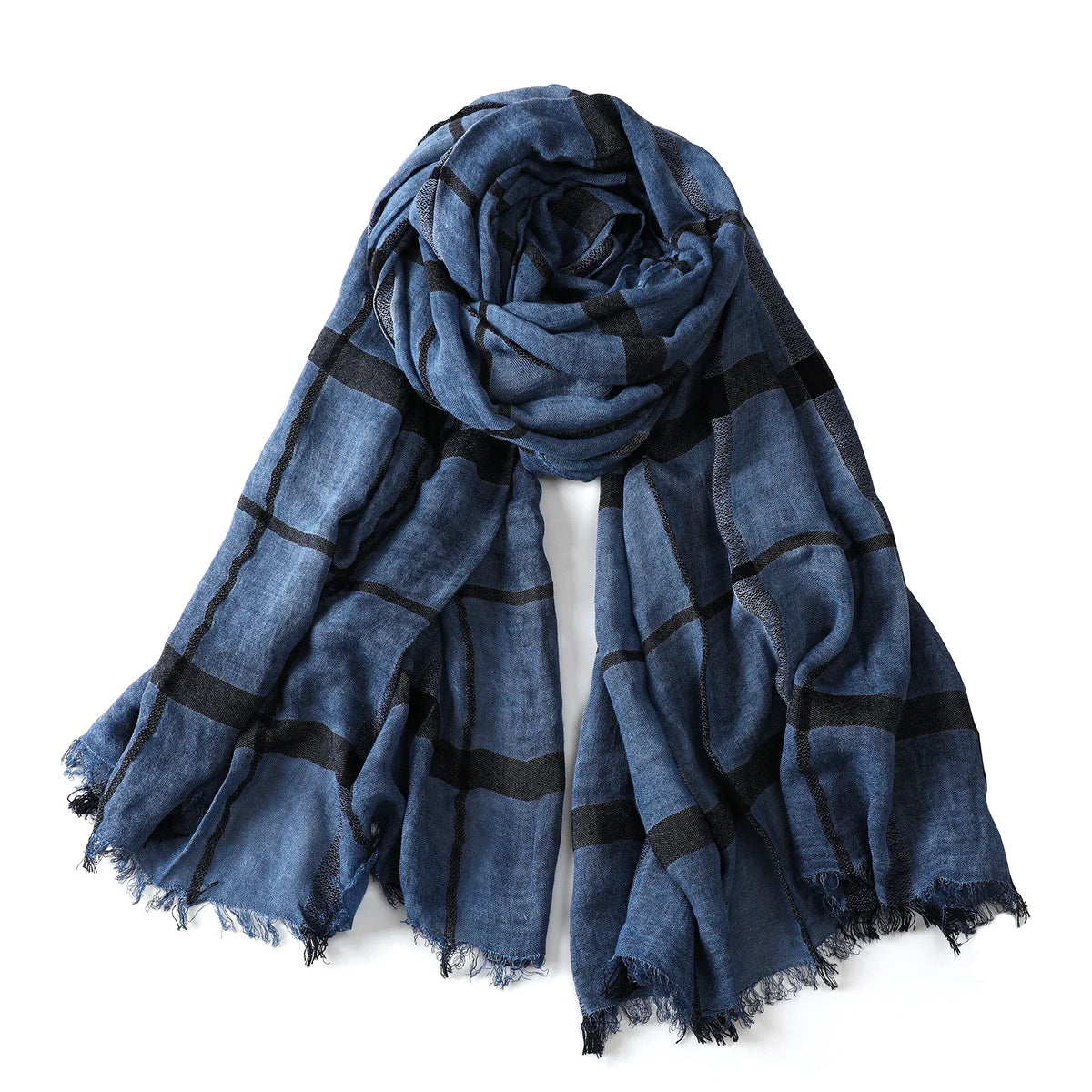Luxuriöser Herren-Karoschal – Baumwoll-Leinen-Optik mit Kurzen Fransen, Marineblau & Schwarz für Herbst & Winter