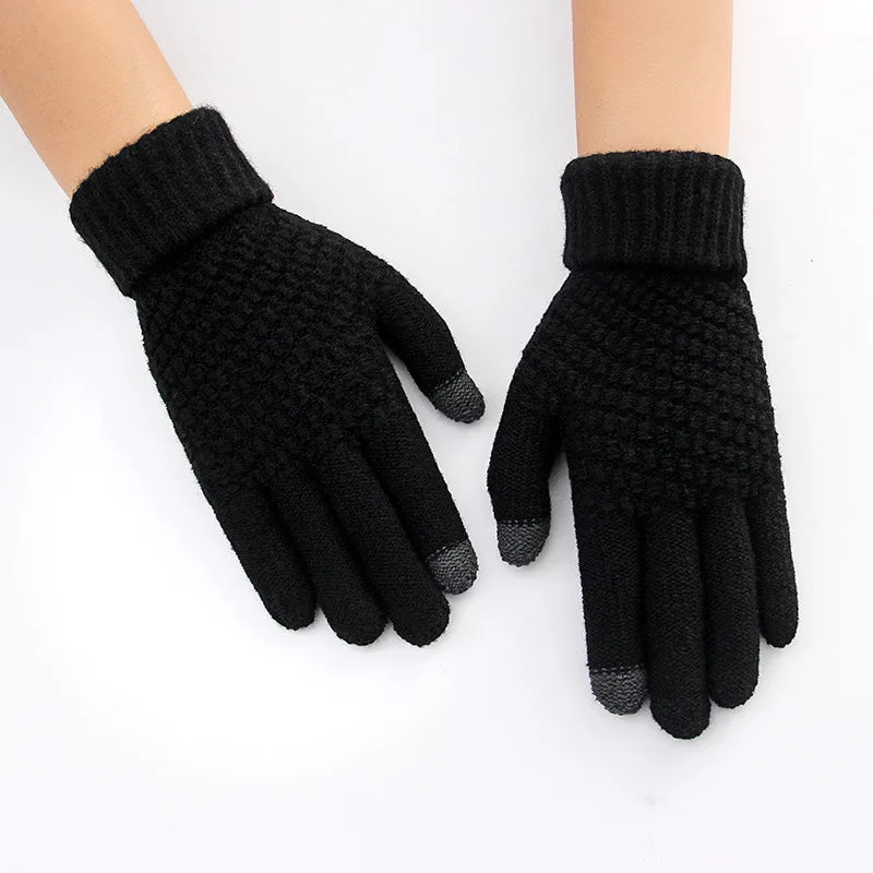 Unisex Woll-Strickhandschuhe – Warme Winterhandschuhe mit Ananas-Strickmuster, Jacquard & Touchscreen-Funktion