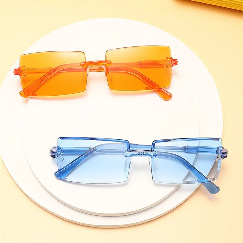 Randlose Rechteckige Sonnenbrille für Damen – Vintage-Sonnenbrille mit Farbverlaufsgläsern & UV400-Schutz
