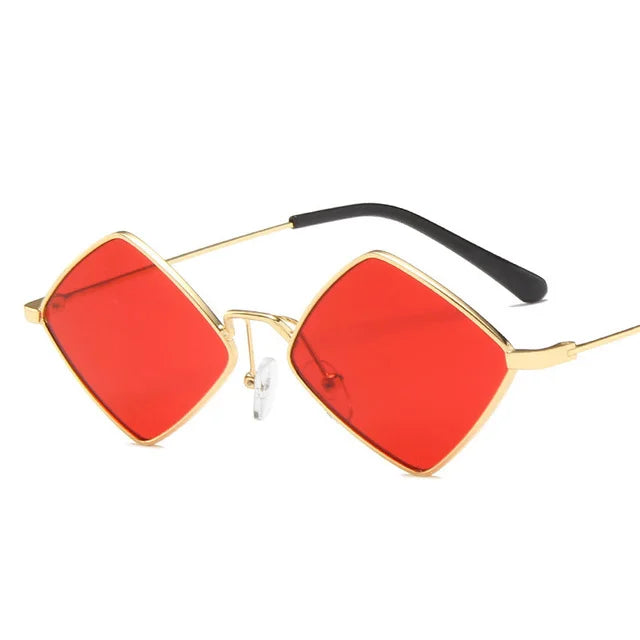 Damen Retro-Sonnenbrille in Rautenform – Kleine Geometrische Sonnenbrille mit Metalllegierungsrahmen, Schwarz