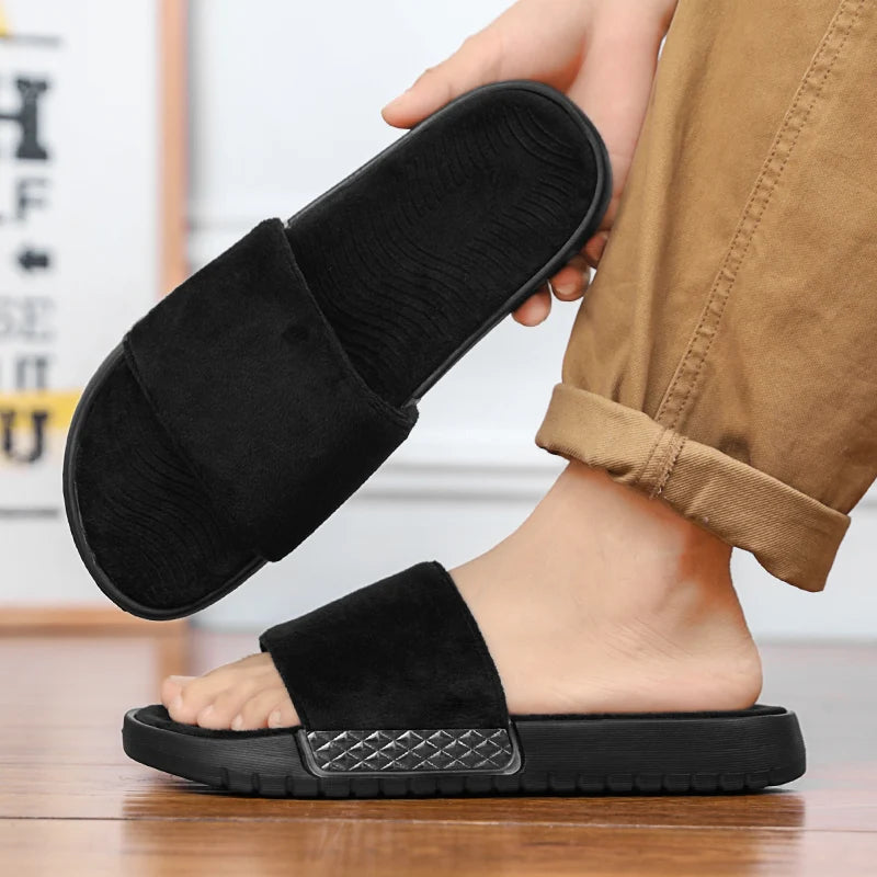 Winter Warme Herren Plüsch Hausschuhe mit Weichem Fellfutter Komfort Indoor Slides für Zuhause