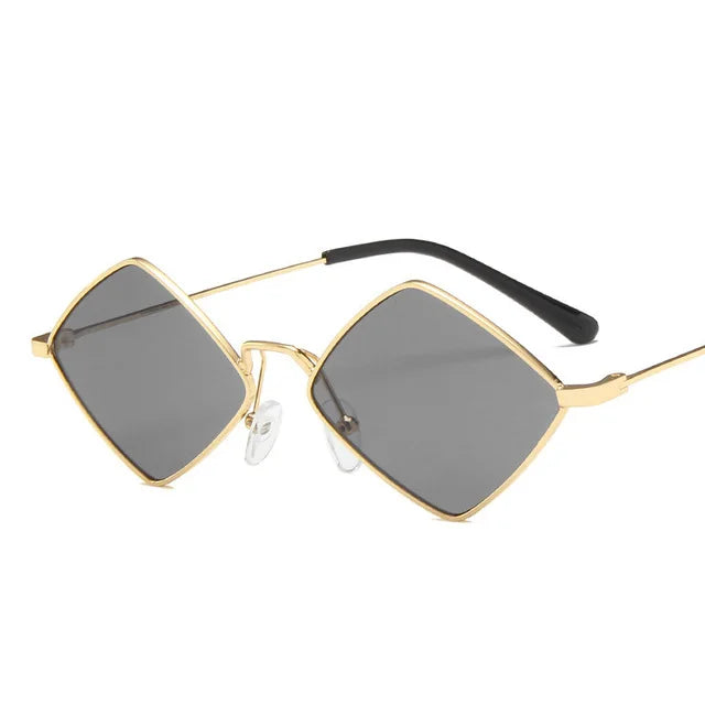 Damen Retro-Sonnenbrille in Rautenform – Kleine Geometrische Sonnenbrille mit Metalllegierungsrahmen, Schwarz