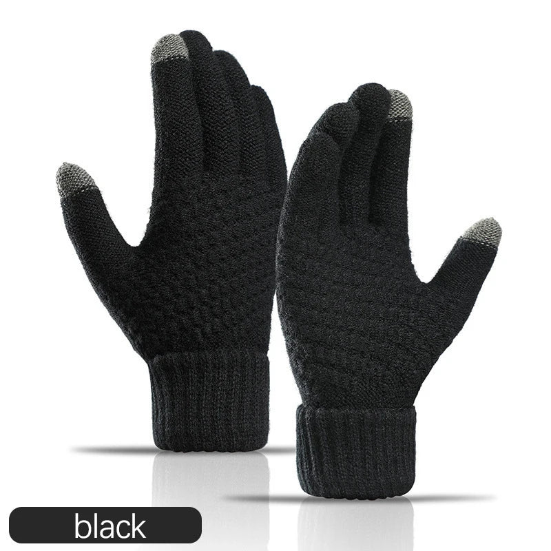 Unisex Woll-Strickhandschuhe – Warme Winterhandschuhe mit Ananas-Strickmuster, Jacquard & Touchscreen-Funktion